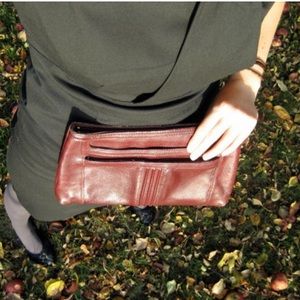 Vintage Leather clutch purse oxblood red wine